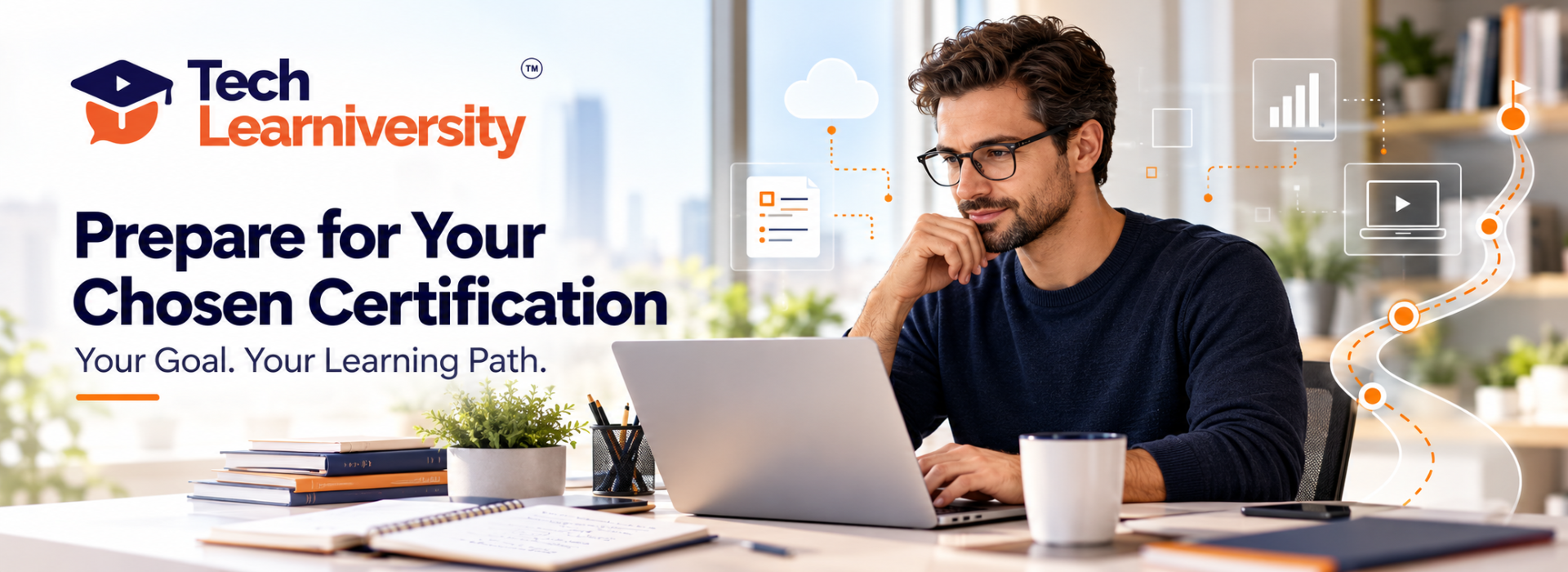 Professional studying at a laptop for a chosen certification