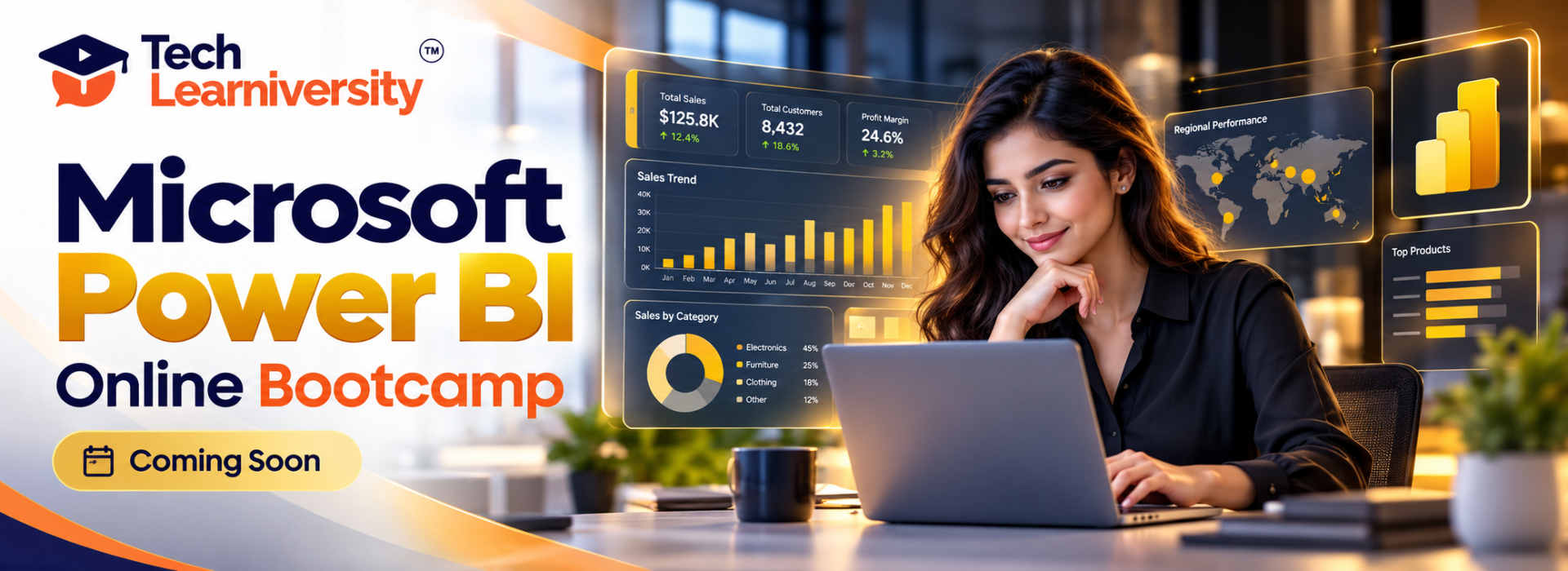 Microsoft Power BI Online Bootcamp coming soon at Tech Learniversity, featuring hands-on data analytics, interactive dashboards and business intelligence training.