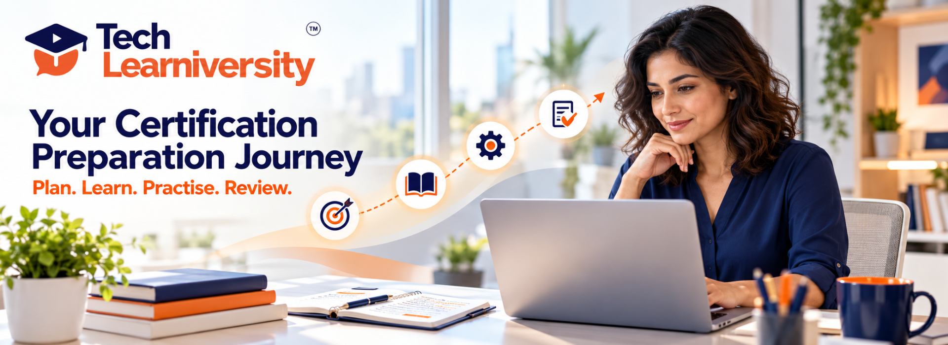 Professional studying online alongside a certification preparation pathway