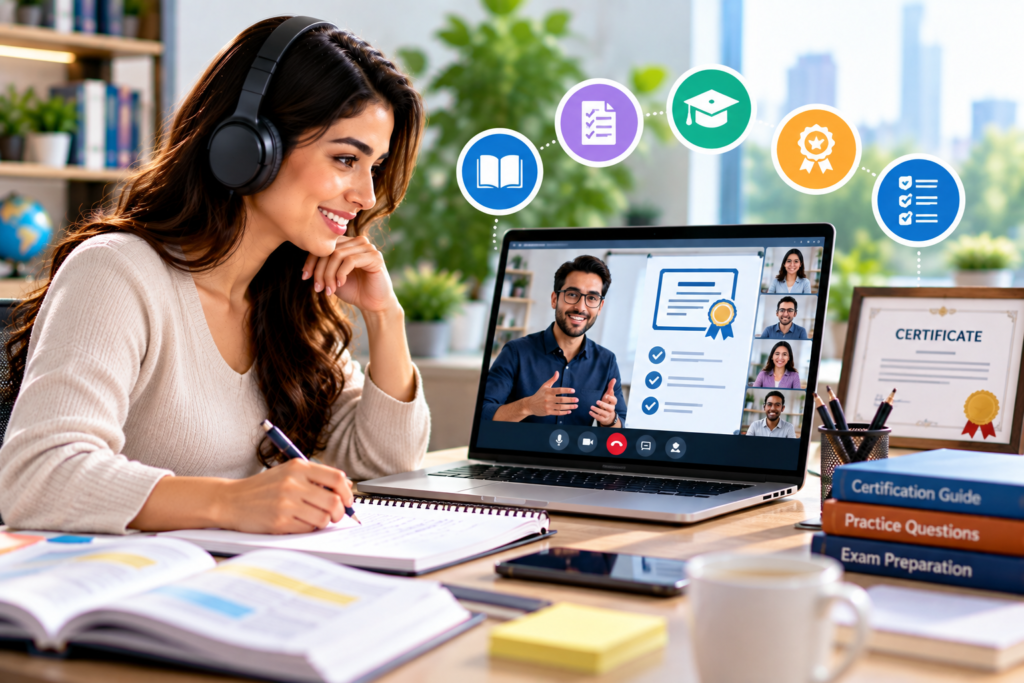 Online certification preparation training for professional exams