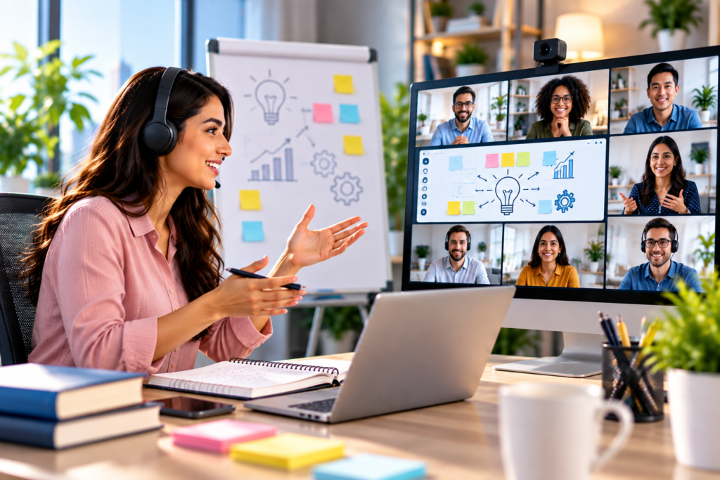 Online workshop with instructor and interactive virtual learners