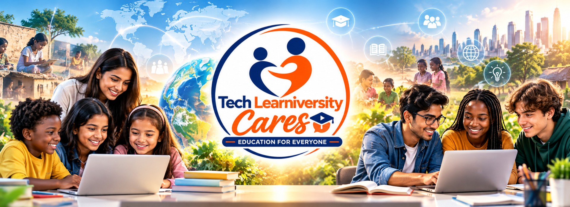 Tech Learniversity Cares supporting accessible education through digital learning, mentorship and practical skills development for students worldwide.