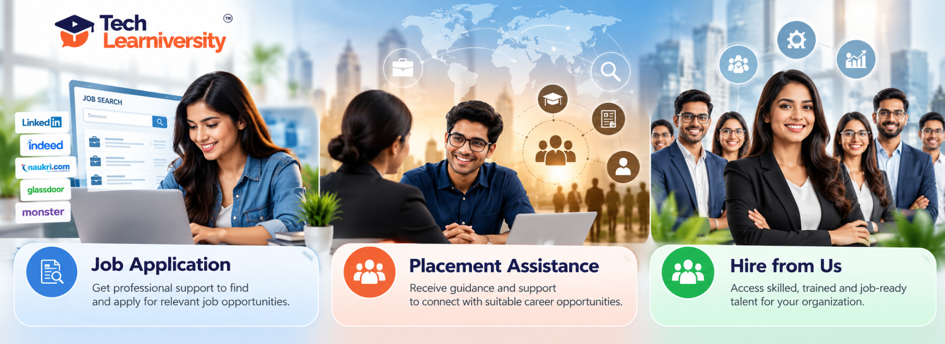 Tech Learniversity job application support, placement assistance and hire from us recruitment services for job seekers and employers.